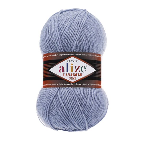 Пряжа Alize (Ализе) Lana Gold Fine / уп.5 мот. по 100 г, 390м, 221 светлый джинс меланж A