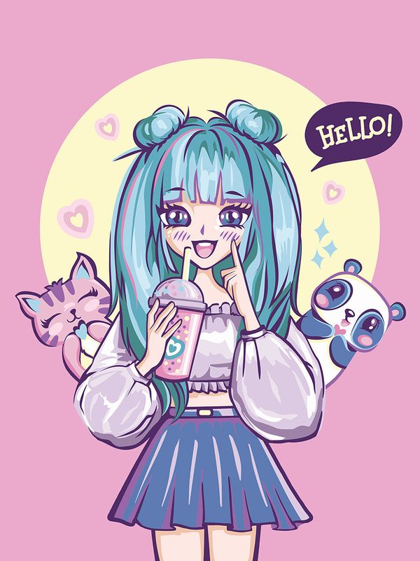 Картина по номерам Фрея, на картоне Девочка в стиле аниме, 40х30 см