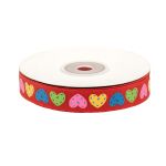 Лента репсовая (в рубчик) Сердечки 1,5см*22.86 м (красный)