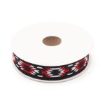 Лента (тесьма) жаккардовая 20.0 мм / 10±0.5 метров, Геометрический орнамент 20279 V1 черный/красный