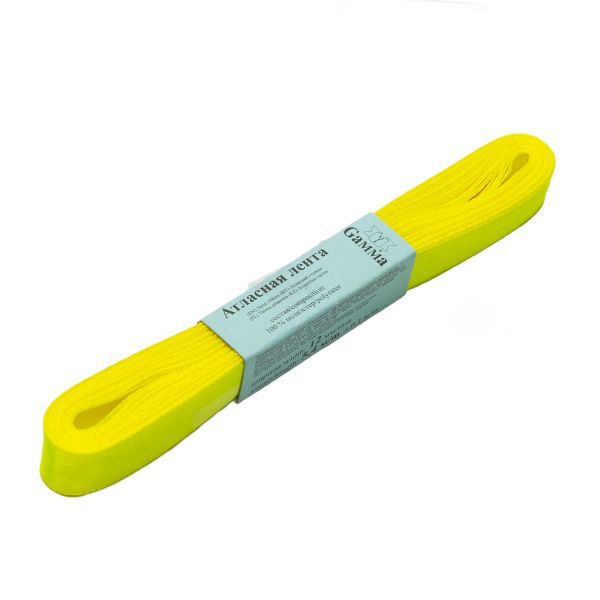 Лента атласная 1-сторонняя 12.0 мм / 10 шт по 5.4 метра, №507N(13-0630) желтый(неон), Gamma AL-12P