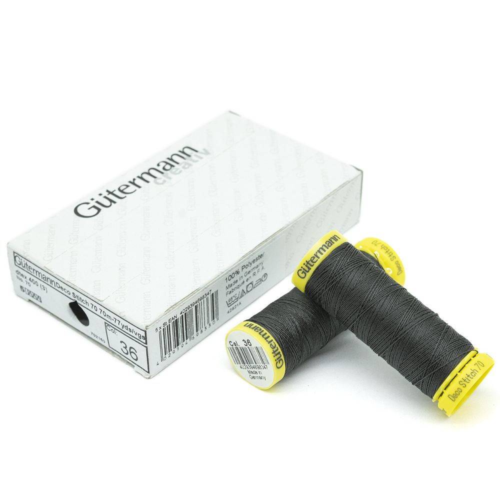 Нитки отделочные Gutermann Deco Stitch 70, 70м, 036 серый, 5 катушек