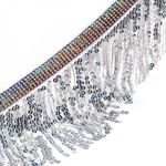 Бахрома отделочная 15.0 мм / 4.5 метра, с пайетками, TBY.11503, цв.серебро