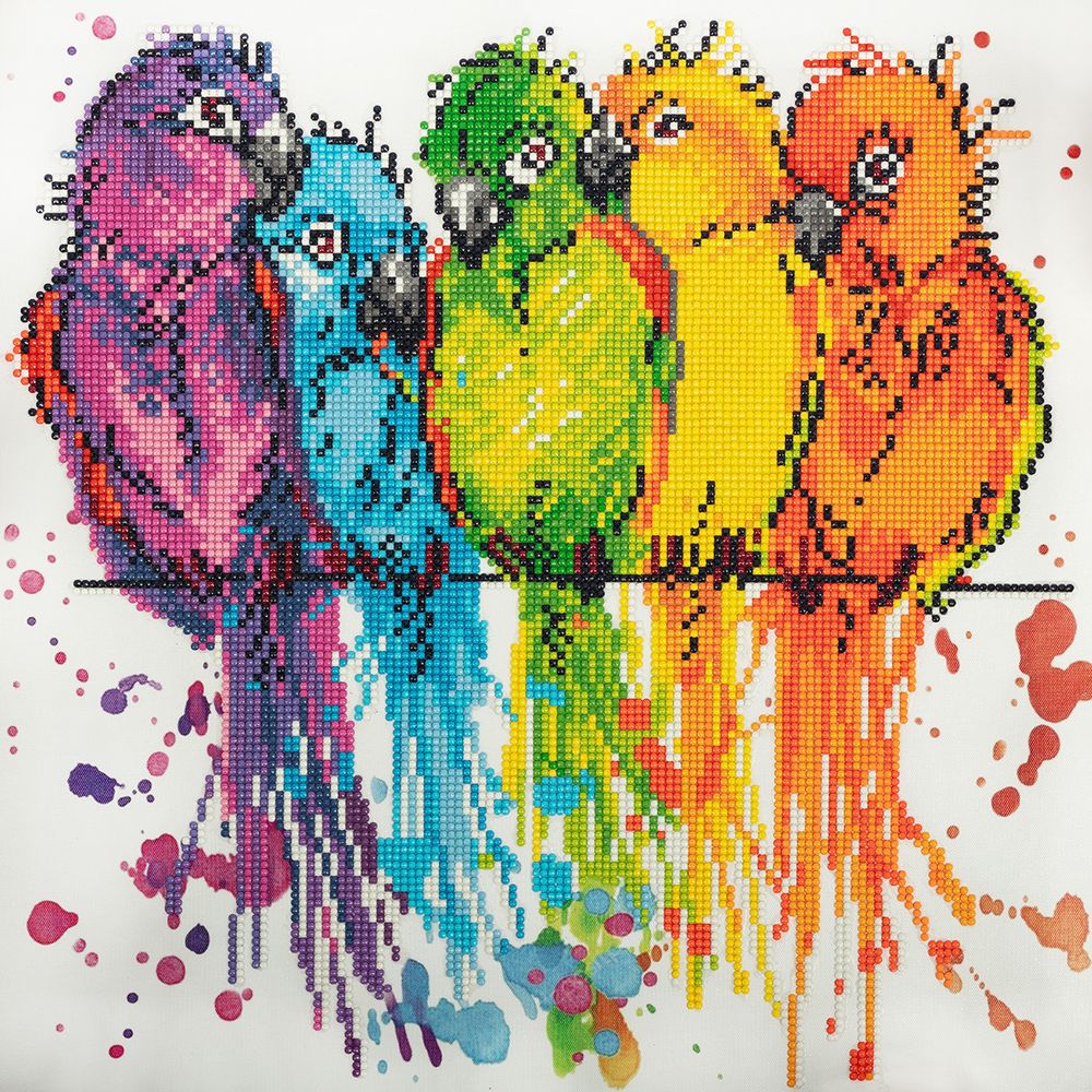 Алмазная (кристальная) мозаика Фрея, Цветные попугайчики, 40х40 см