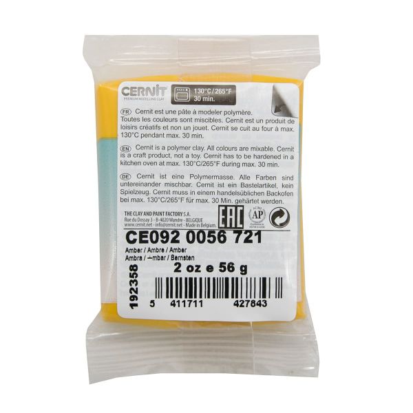 Полимерная глина Cernit Translucent запекаемая, прозрачная 56 гр, 721 прозрачный янтарь