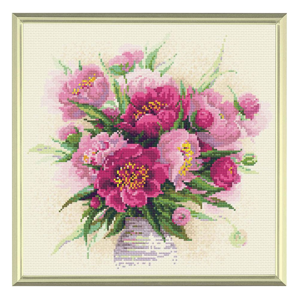Алмазная (кристальная) мозаика Риолис, Пионы в вазе, 38х38 см