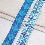 Лента (тесьма) жаккардовая 32.0 мм / 25 метров, Славянский орнамент Оберег, рис. 9788, белый / голубой / синий, С3774Г17