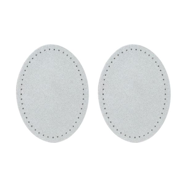 Заплатки пришивные из замши овал 6х8.2 см, с перфорацией, 2 шт, 100% кожа, 25 серо-белый, 59114