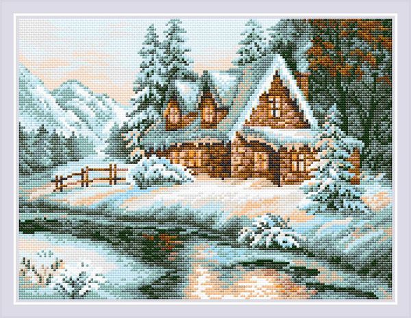 Алмазная (кристальная) мозаика Риолис, Зимний пейзаж, 40х30 см