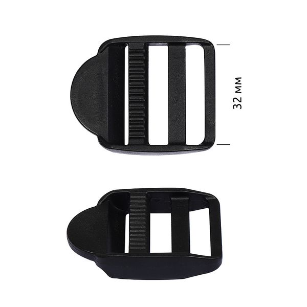 Пряжка регулятор трехщелевая пластик 32 мм, цв.черный, уп.100 шт