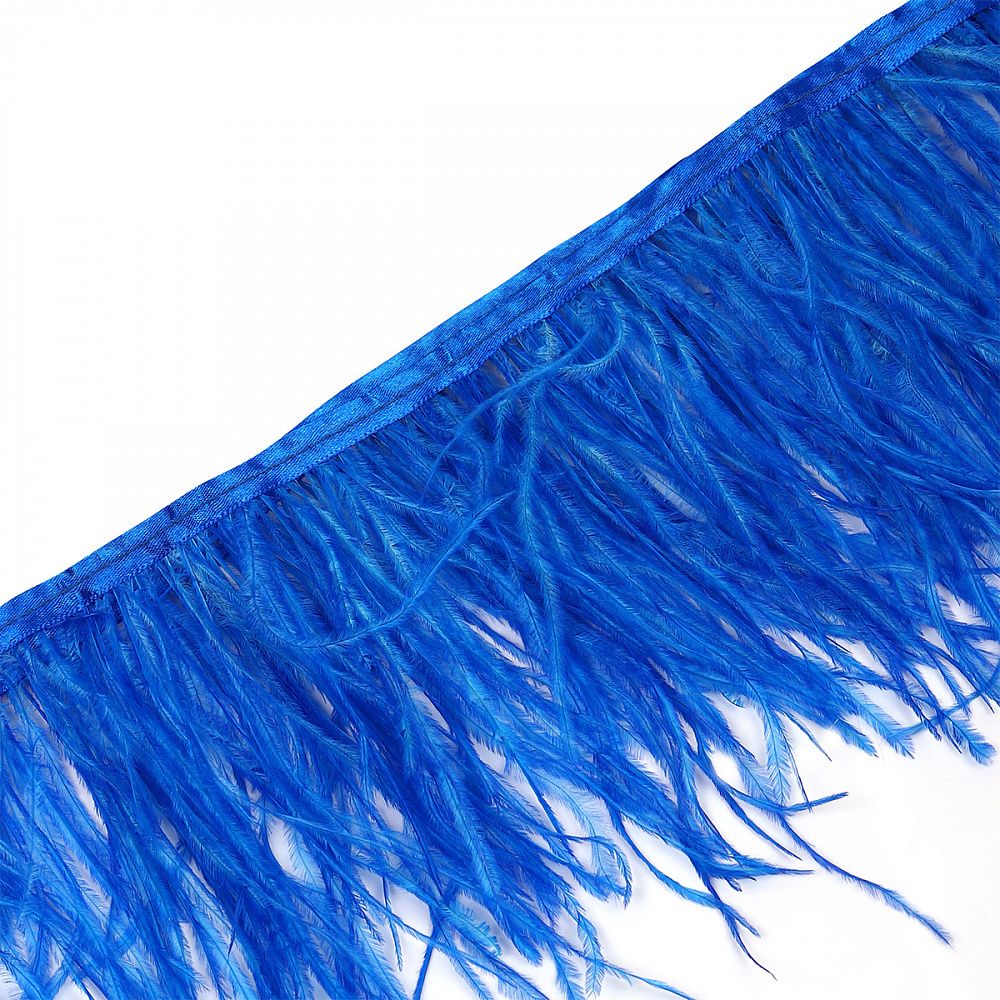 Перья на ленте Страус 15 см, FBY-15-087, цв. синий неон, 2м