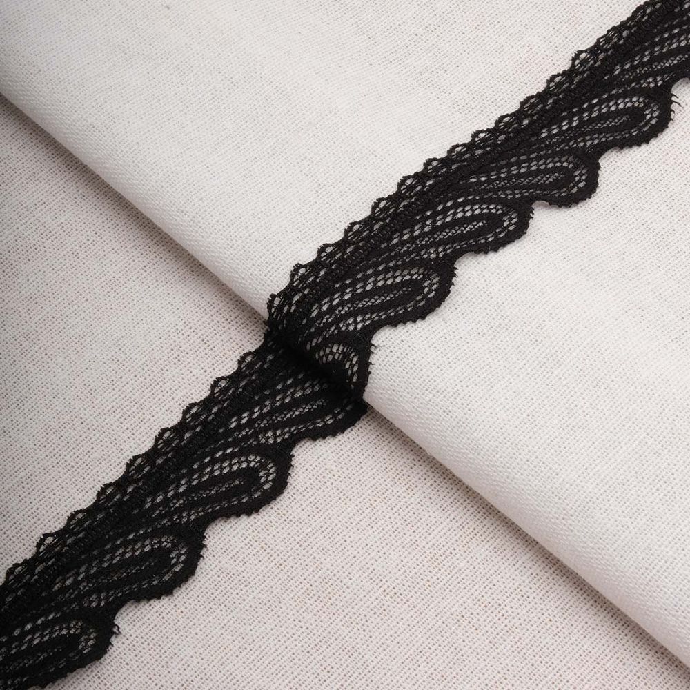 Кружево эластичное (стрейч) 30 мм / 3.2 метра ±4 см, черный, 3AR2755