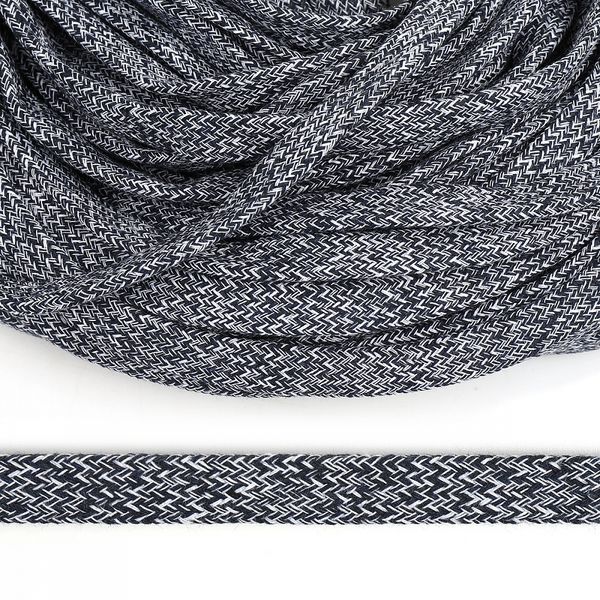 Шнур плоский плетеный х/б ⌀12.0 мм / 50 метров, классическое плетение TW цв.меланж 4: 024 т.синий, 001 белый