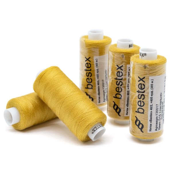 Нитки швейные бытовые Bestex 40/2, 365 м (400 ярд) / 10 кат., 015 золотисто-желтый