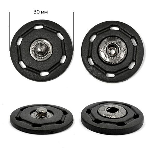 Кнопка пришивная пластик/металл 30.0 мм, цв.черный/никель черный, уп., 50 шт, TBY