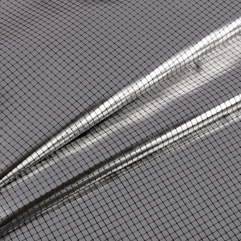 Ткань подкладочная фольгированная 65±2 г/м², 150х150±1 см, №02 черный рис. квадраты, Gamma FLTN