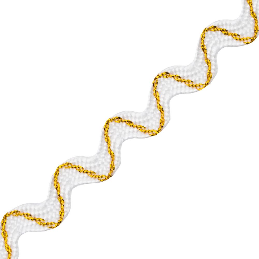 Тесьма вьюнчик 9 мм / 20 метров, с метанитью рис 9901, белый с золотом, С3891Г17