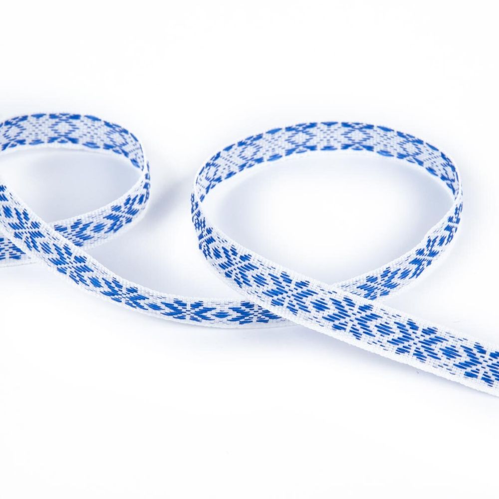 Лента (тесьма) жаккардовая 10.0 мм / 25±1 метров, Орнамент для северных народов, рис 9741 синий, Gamma C3853 (C3752)