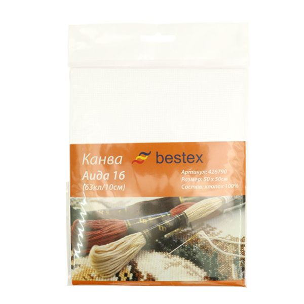 Канва для вышивания 16 ct, 50х50 см, белая, 624010-16ct Bestex