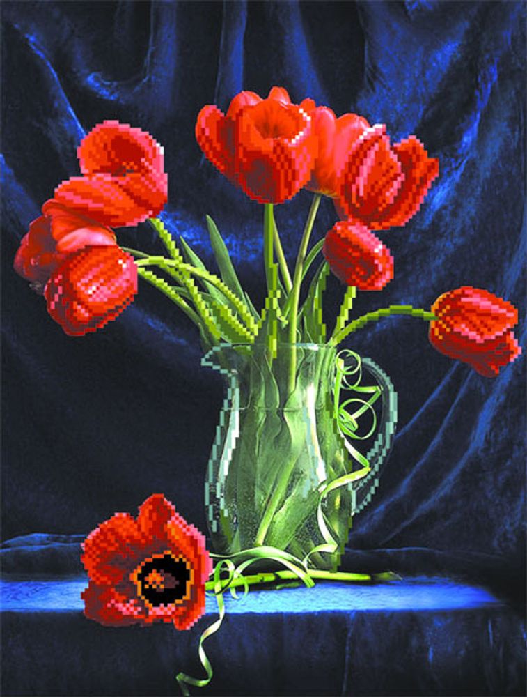 Рисунок на шелке Матренин Посад 37х49 - 4076 Тюльпаны на синем