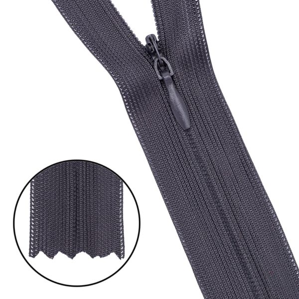 Молния потайная (скрытая) Т3 (3 мм) 1 зам., н/раз., 50 см, нейлон, 301 т.серый, 10 шт