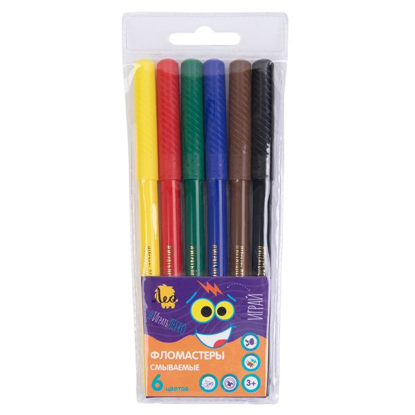 Фломастеры смываемые 6 цв, Лео LPFST-06