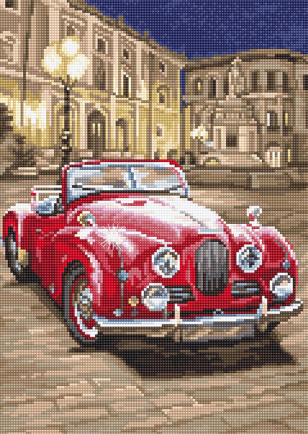 Набор для вышивания нитками LetiStitch, Красный спортивный автомобиль 19х27 см