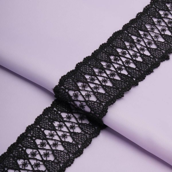 Кружево гипюр (плетёное) 50 мм / 13.7 метров, черный, 3AR1425