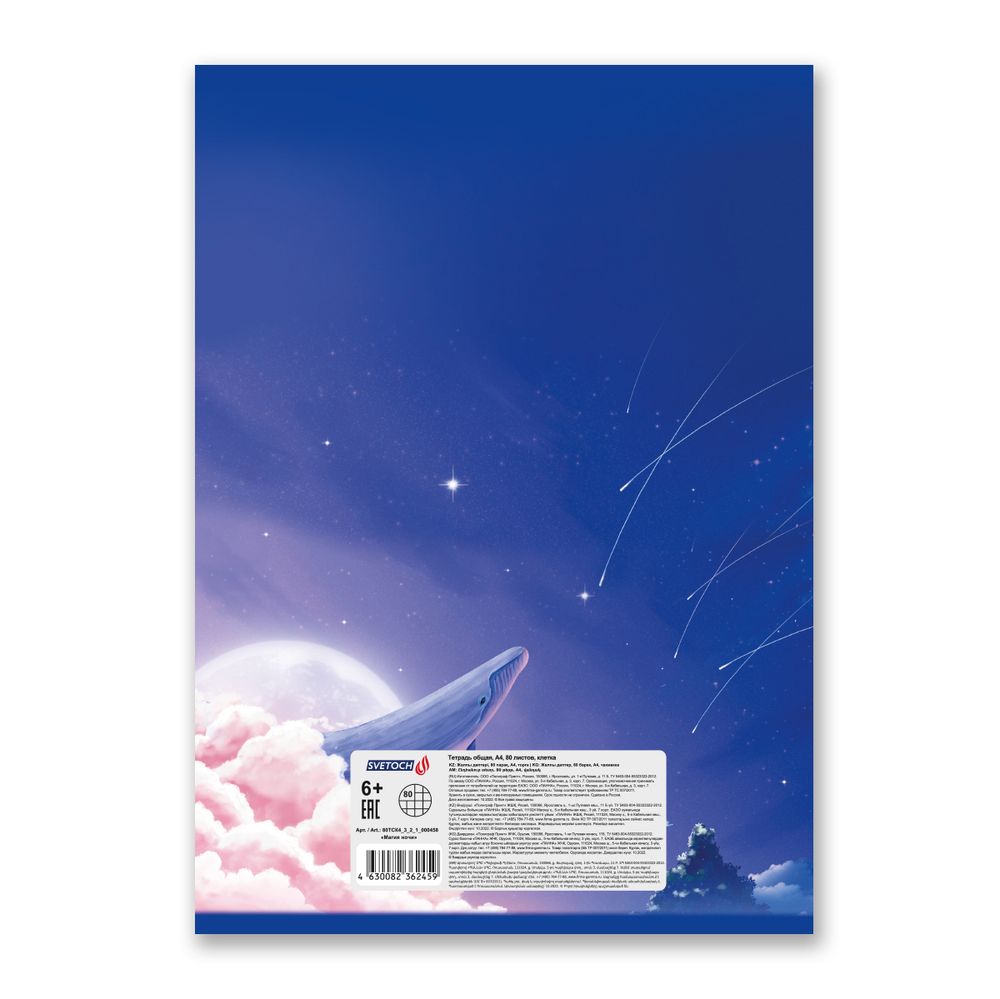 Тетрадь ученическая общая, глянцевая ламинация, A4 80 л. на скобе 65 г/м², белизна 100%, 6 шт, клетка, 000458 Магия ночи, Светоч 80ТСК4_3_2_1