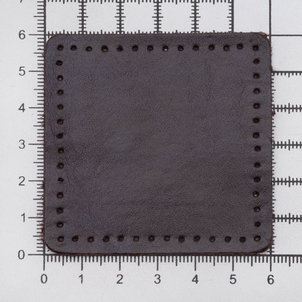 Заплатки пришивные из кожи, квадрат 6см с перфорацией, 2 шт, 100% кожа, 03 темно-коричневый, 9112