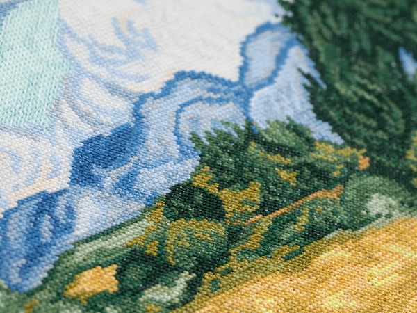 Набор для вышивания нитками Panna, Золотая серия, Пшеничное поле с кипарисами, 38х30 см