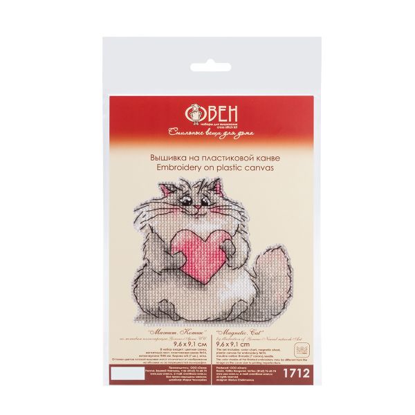 Набор для вышивания нитками Овен, Магнит. Котик. 9,6х9,1см