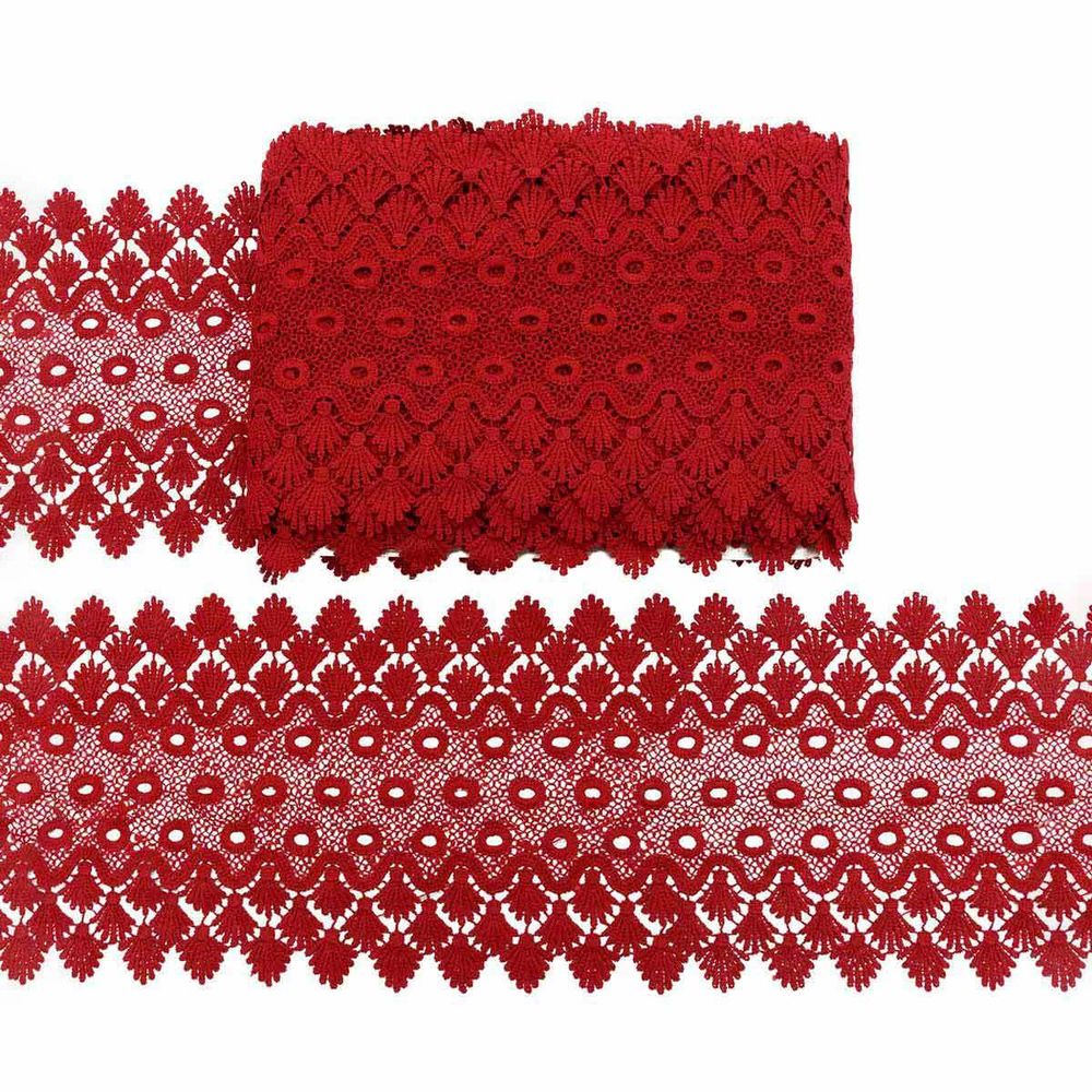 Кружево гипюр (плетёное) широкое 170 мм / 9.14 метров, матовая нить, 073 бордовый