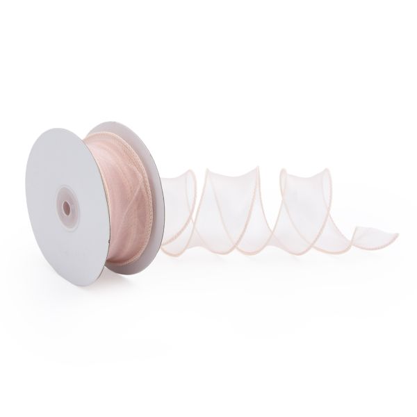 Лента декоративная с волнистым краем 38.0 мм / 18.29±1 метров, 100% органза, (03 розовый)