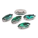 Хрустальные стразы в цапах формы миндаль, изумрудный 7х15 мм, 5 шт, МЦ008НН715