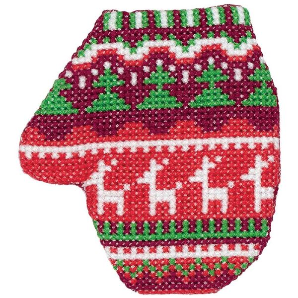 Набор для вышивания нитками Klart, Варежка с оленями, 7,5х8,5 см