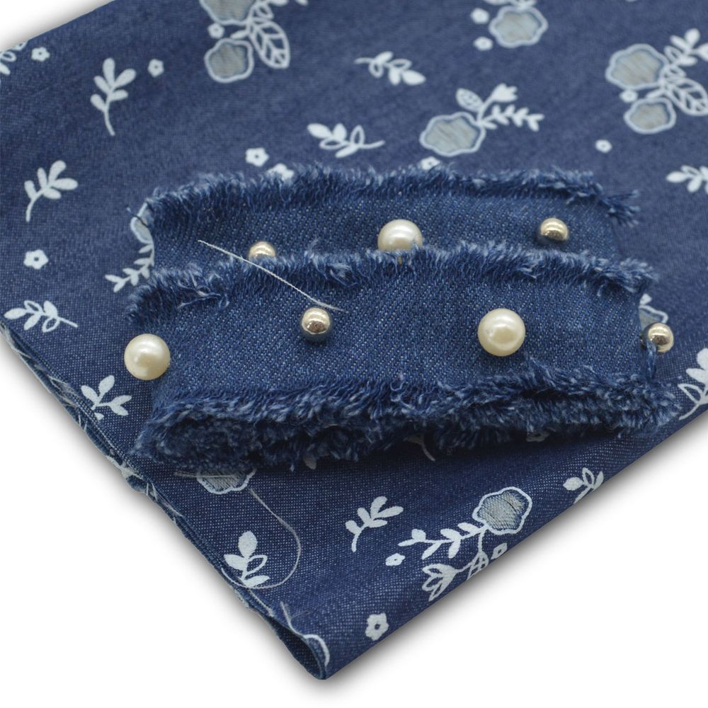 Ткань для рукоделия в наборе джинсовая с тесьмой (25997/25347: 48*50см/ 0,7м), цв. т.синий 29391