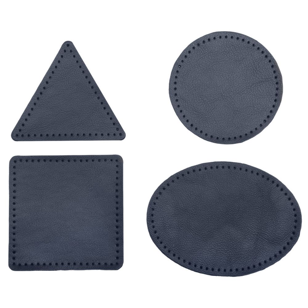 Набор заплаток пришивных из кожи, круг, квадрат, треугольник, овал 8см, с перфорацией, 4 шт (05 темно-синий), 9743