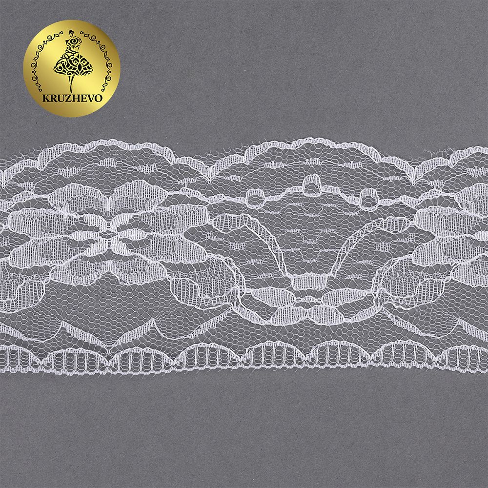 Кружево отделочное в стиле "трикотаж" 70 мм, диз. 285, цв.01 белый, уп. 27,4 м