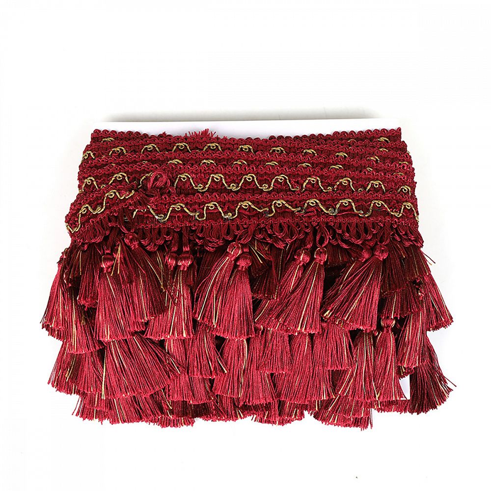 Бахрома отделочная широкая 100.0 мм / 10 метров, с кистями, 6152-0327, цв.6393 красный