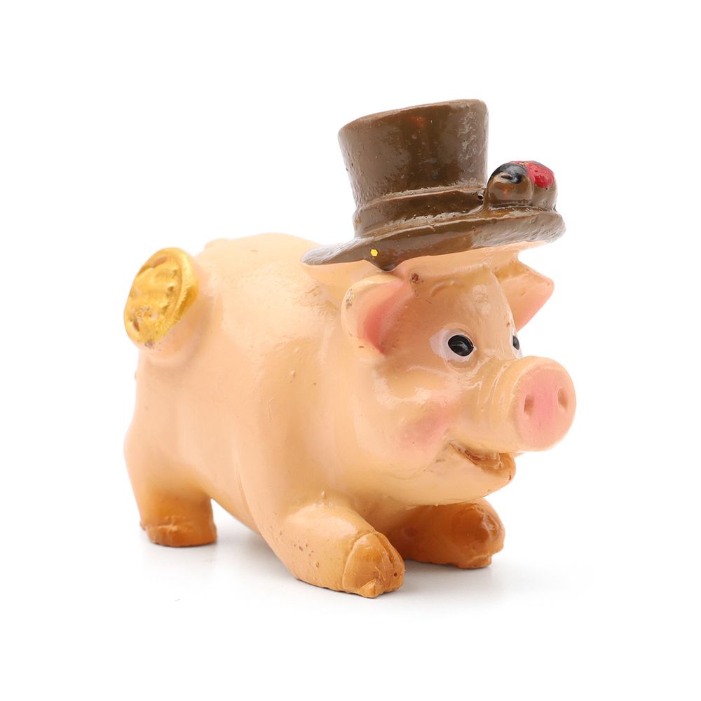 Миниатюра. Свинка в коричневой шляпе с монетой 3х1 см, AS15-02