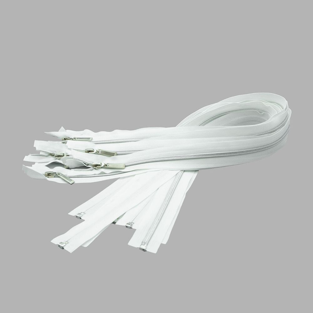 Молния спираль (витая) Т7 (7 мм) 1 зам., разъем., 60 см, никель / белый, 10 шт