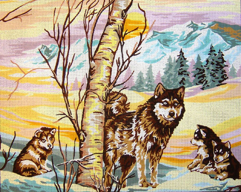 Рисунок для вышивания Soulos (канва жесткая), &quot;Волчата зимой&quot;, 40х50 см