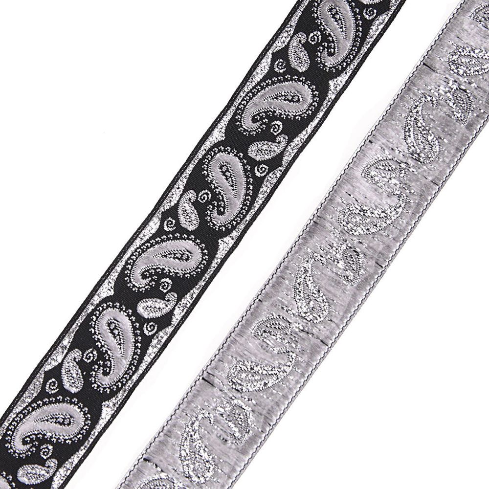 Лента (тесьма) жаккардовая 22.0 мм / 10±0.5 метров, Пейсли, 22807 черный/серебро
