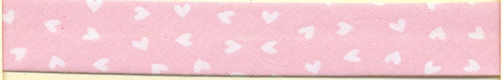 Бейка косая хлопковая Сердечки 18 мм, розовый, 25 метров, Matsa