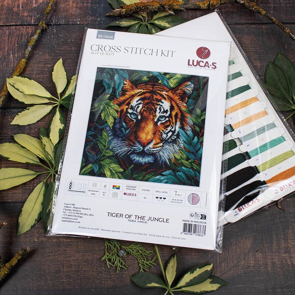 Набор для вышивания нитками Luca-S, Тигр в джунглях, 27х27см