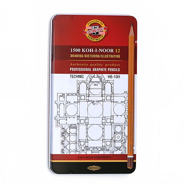 Набор чернографитных карандашей профессиональных KOH-I-NOOR 1 12 шт, ассорти Technic (HB-10H) 1502012007PLRU