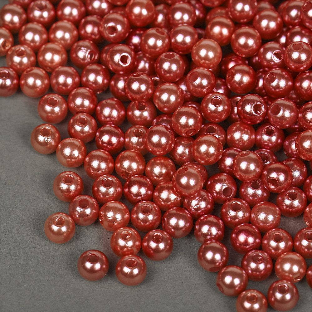 Бусины пластик (перламутр) ⌀6 мм, цв.058 красный уп.50г (483 шт), Magic4Hobby