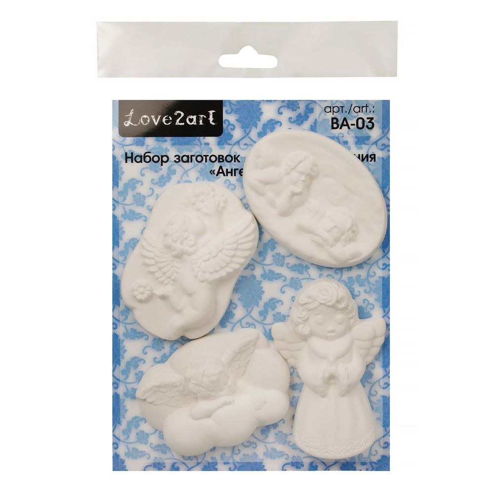 Заготовка гипсовая (набор) Ангелочки, 6х8 ±2 см, 4 шт, Love2art ВА-03