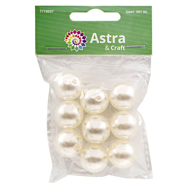 Бусины пластик (жемчуг) ⌀18 мм, 25 г, Astra&Craft, 001 NL белый